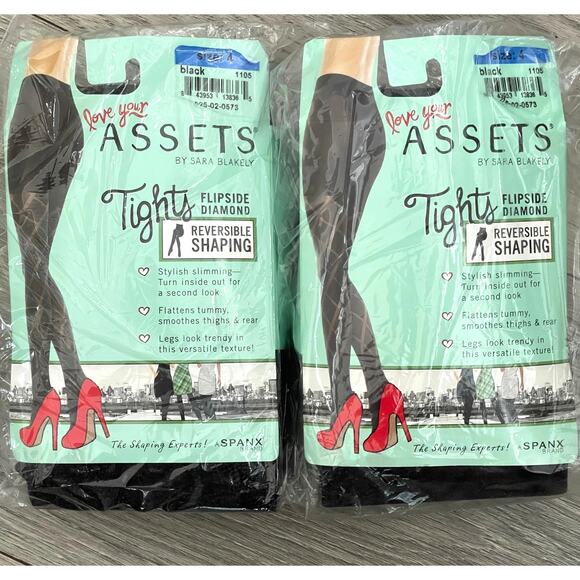 Love Your Assets 2 pc Flipside Diamond Reversible Shaping Tights 1105 Black Sz 4 - Picture 1 of 7